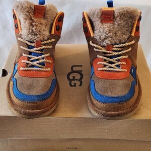 UGG Kids' Tan and Blue Boots with Orange Highlights